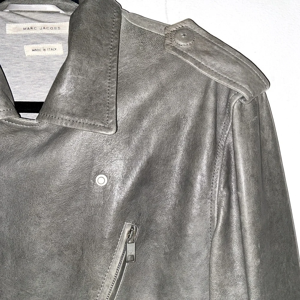 Marc Jacobs Biker/Motorcycle Leather Jacket Gray - Picture 4 of 9
